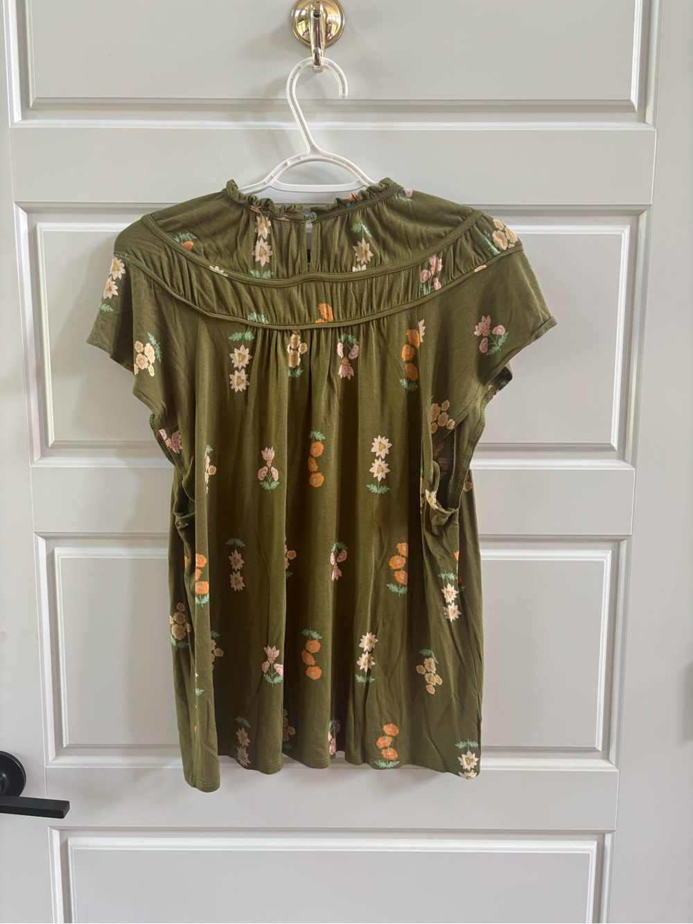 Loft Olive Green Floral Ruffle Yoke Blouse Top Size Large - Picture 3 of 9